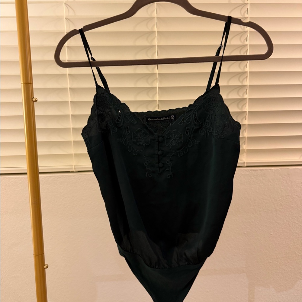 Dark Green Lace Trim Bodysuit